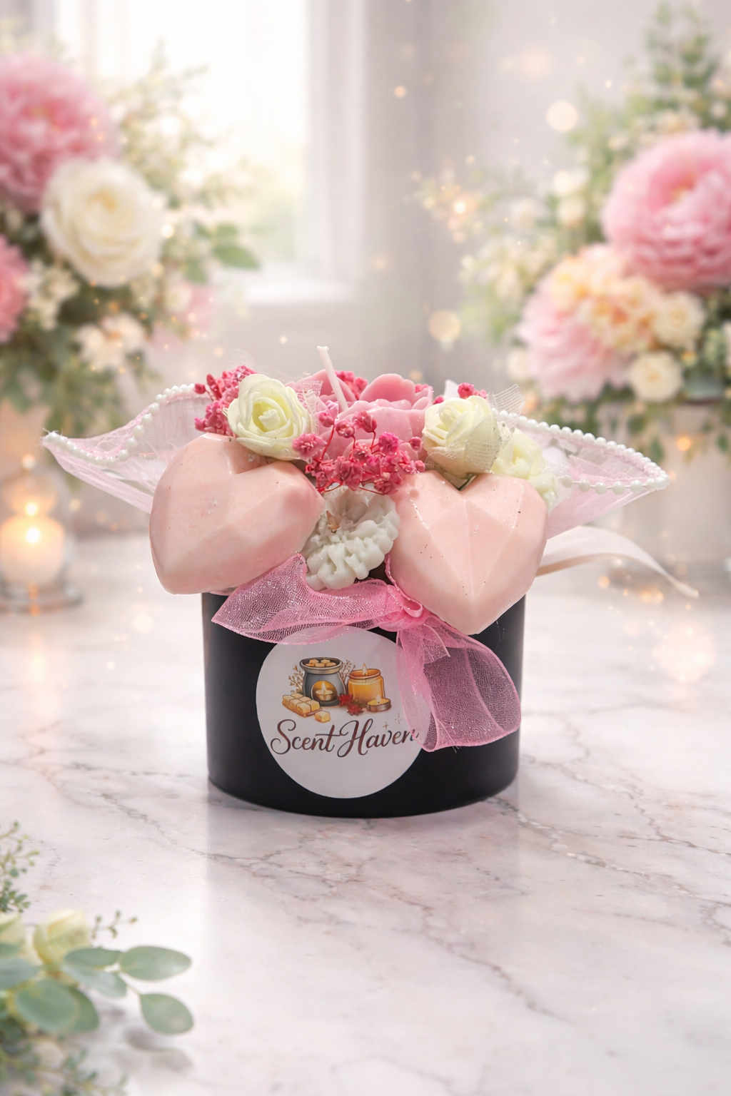Handcrafted Scented Wax Flower Arrangement – Perfect Gift Set